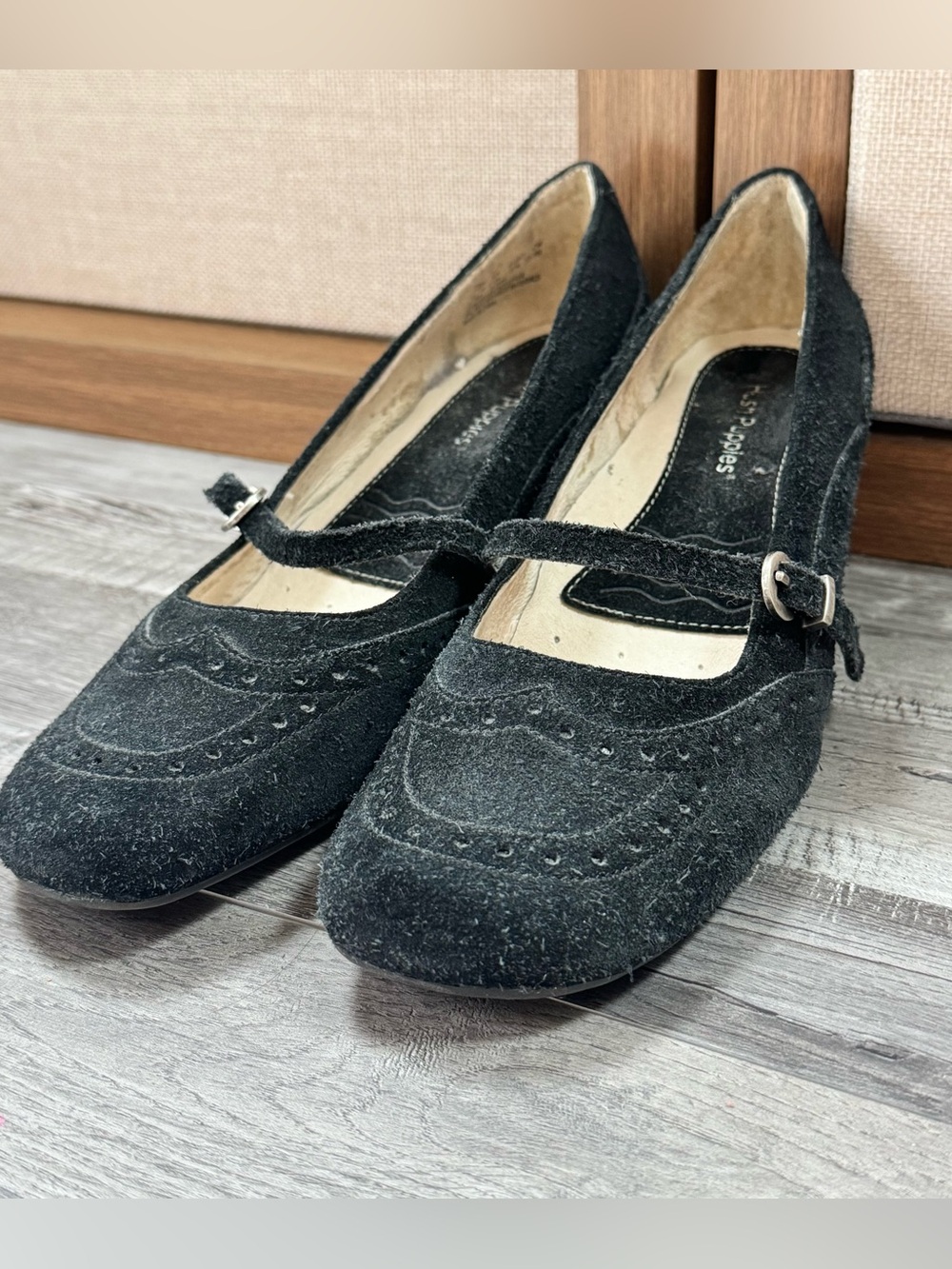 Hush Puppies Black Suede Mary Jane Loafers